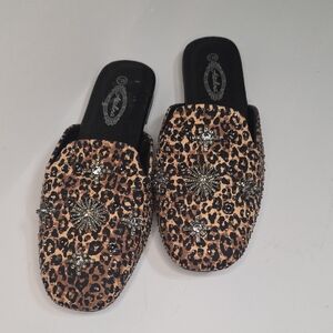 Brand new Atalina Mules Size 7.5 Flat Leopard Embellished Boho Rhinestones